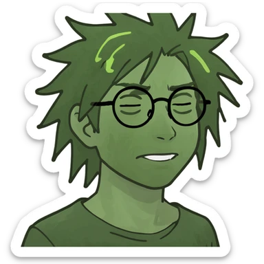 Harry Potter memoji smiling, messy hair, round glasses, lightning scar, digital cartoon style sticker