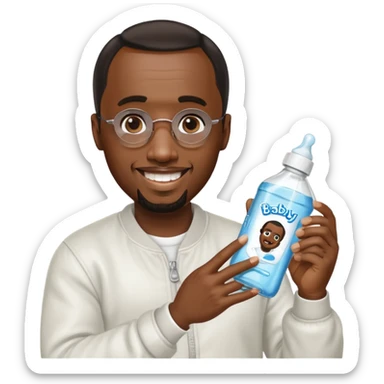 make me a p diddy emoji that says oil up with him holding baby oil sticker