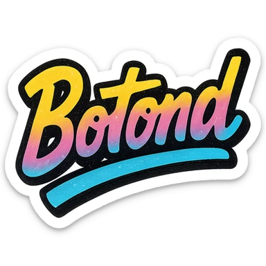 The name 'Botond' in a modern, colorful gradient font with a dark outline, dynamic, slanted or partial underline, in the style of reference patterns. sticker
