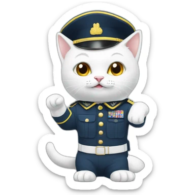 white-cat-military-salute sticker