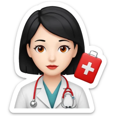 doctor with black hair and red hairclips  sticker