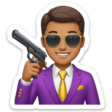 a handsome guy wearing a party clothes with sun glasses and a gun. sticker