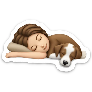 White girl brown hair sleeping with puppy sticker