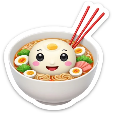 kawaii ramen with cute eyes and smile on the bowl only and 2 chopsticks ONLY sticker