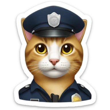 A cat using a police cap sticker