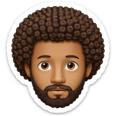 brown skin man with beard and a tiny curly  Afro fade with dark dark brown eyes  sticker
