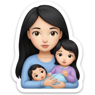 a black hair girl with 1 babie doll sticker