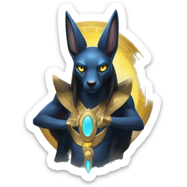 Black godly overpowered ethereal majestic Egyptian Lucario-Umbreon-Cat. Golden Anubis-Rings and yellow ring-markings. Full body sticker