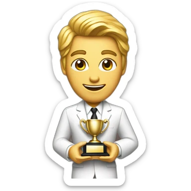 television game show host holding a trophy sticker