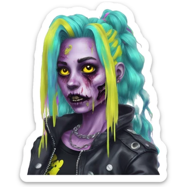 .Zombie_ wearing punk clothes Vaporwave black holographic oilslick zombie unicorn yellow caution tape sticker