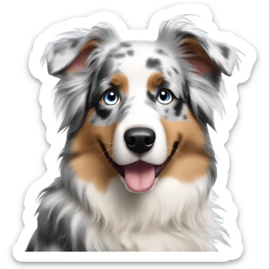 Blue merle Australian shepherd dog with blonde hair blue eyes girl owner sticker