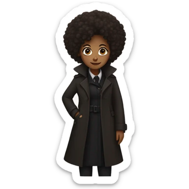 Miss Sherlock as a brown-skinned woman with an afro, wearing a black trench coat sticker