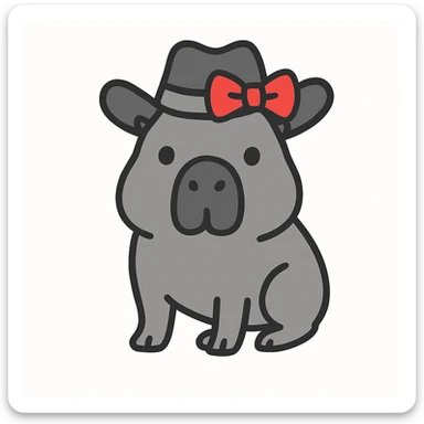 Add a red bow to the capybara wearing a cowboy hat, in a minimalist style, with the same background as the original. The style should be minimalist and clean. sticker