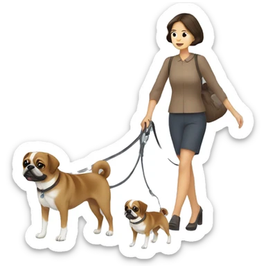 Mid 30s filipina walking two brown pugaliers on leash sticker