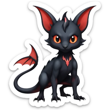 Futuristic Black Cute Dark Abyssal Vampiric Batty Ethereal Modern Salandit-Litten-Noibat-Abyss-Lykoi-Fakémon-creature-hybrid Full Body with horns sticker