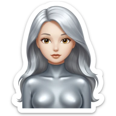 abstract sensual body silhouette, liquid silver chrome, smooth curves and posing, long metallic chorme hair sticker
