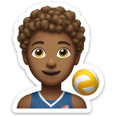 Teenager playing volleyball with tan skin, brown curly hair sticker