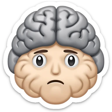 A sad, unhealthy brain with a frowning face, looking sick and tired sticker