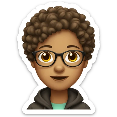 girl with curly brown hair and glasses sticker