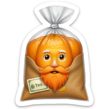 a teabag with orange beard at the ends of the bag sticker