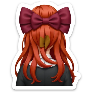 red long hairs with burgundy bow from the back sticker