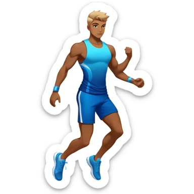 Masculine silhouette with athletic wear, surrounded by transformative energy aura, dynamic style essence with floating fashion elements sticker