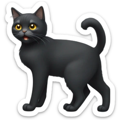Full body Fat Russian black grey cat with golden eyes and a white lock of hair on his chest,  of hasitting and meowing  sticker