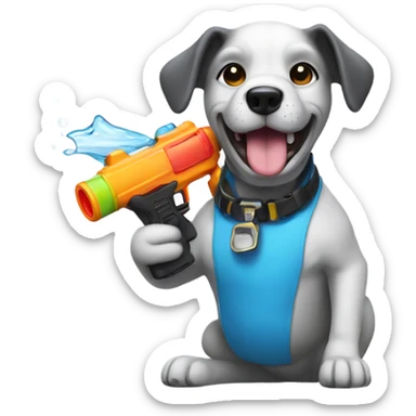 Dog holding a water gun  sticker