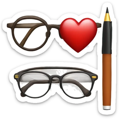 Glasses, pens and English heart sticker