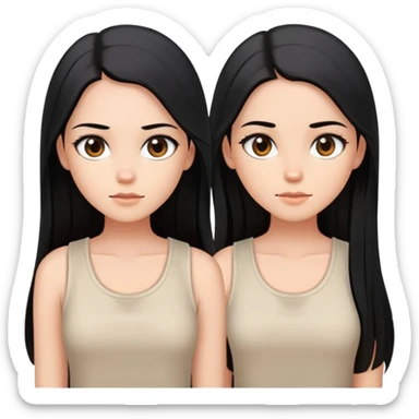 Female with straight long black hair parted in middle, beige skin, big brown eyes, natural makeup, white sleeveless top sticker