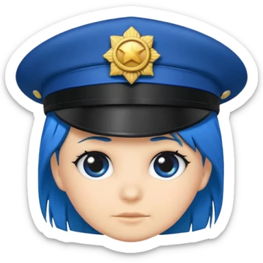 cartoon police hat with blue hair peeking out sticker