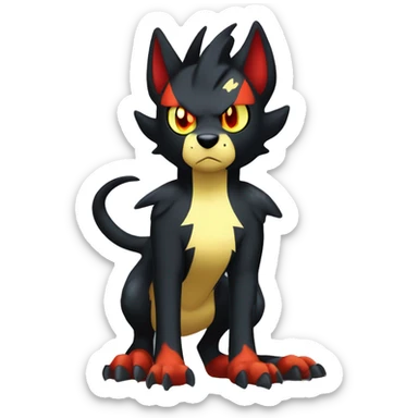 Cool Edgy Litten-Houndoom-Luxray Fakémon Digimon with Edgy markings, full body, outlined sticker