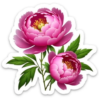 bouquet pink Peony, luxuriant, stem, leaf, bud sticker