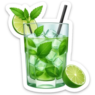 Make a mojito in she style of an emoji in a small glas  sticker