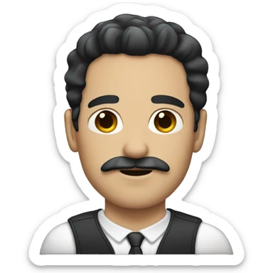 White man with black hair and mustache sticker