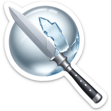 The knife is only visible from above, its tip showing from behind the ice ball. sticker