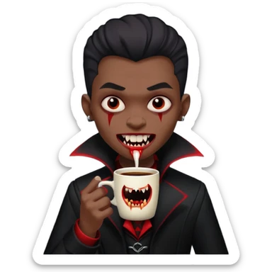 black kid vampire drinking coffee sticker