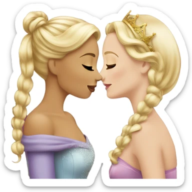 2 women princesses couple blonde kiss sticker