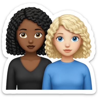 Girl best friends, one white with blond bob and blue eyes, one black with long black curly hair sticker