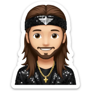 Tom Kaulitz with long brown hair, black sequin outfit  sticker