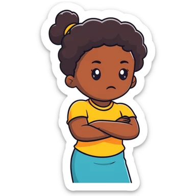Upset Black girl with dark skin crossing arms with angry expression sticker