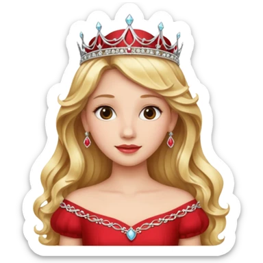 Princess in red Dress with Tiara, long wavy Blonde Hair sticker
