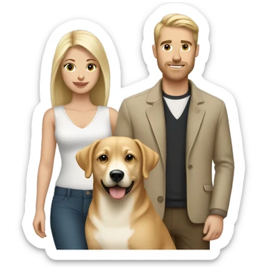 Blonde woman & brunette man with beige dog sticker