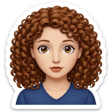 A white woman with brown curly hair and black eyes sticker