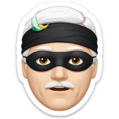 A man with white hare and a black blindfold sticker