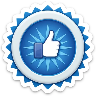 “An emoji-style image of a Facebook-like verified badge. It should be a bright blue, scalloped circle (starburst shape) with a white check mark in the center. The design should be clean, minimal, and modern, similar to official social media verification icons sticker