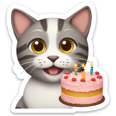cat with a birthday cake sticker