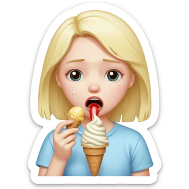 a crying girl eating ice cream after heartbreak sticker