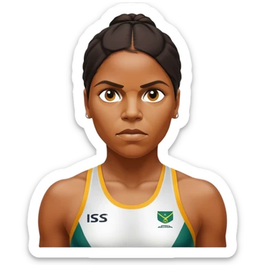 Cinematic Realistic portrait of Cathy Freeman, shown as an iconic Australian athlete with a focused, determined expression and modern athletic attire accented with subtle native motifs, rendered in dynamic, vibrant lighting sticker