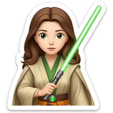 Ios 18 starwars theme ( jedi, robots etc..) long brown hair lady with lightaber green or red. Every one is alone. Not all in one emoji sticker
